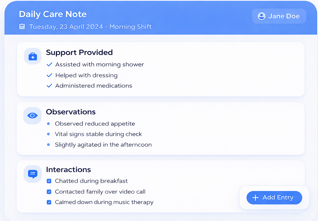 digital daily care notes