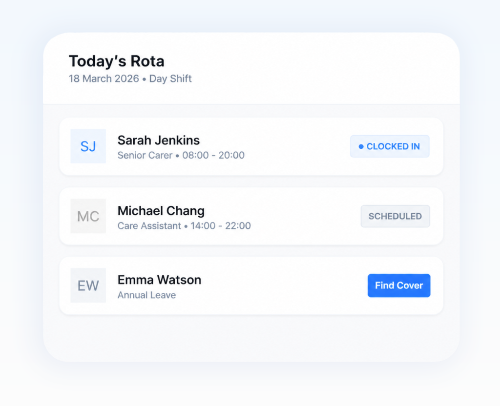 Conecting Rota System Care Home Management System | Digital Care Operations