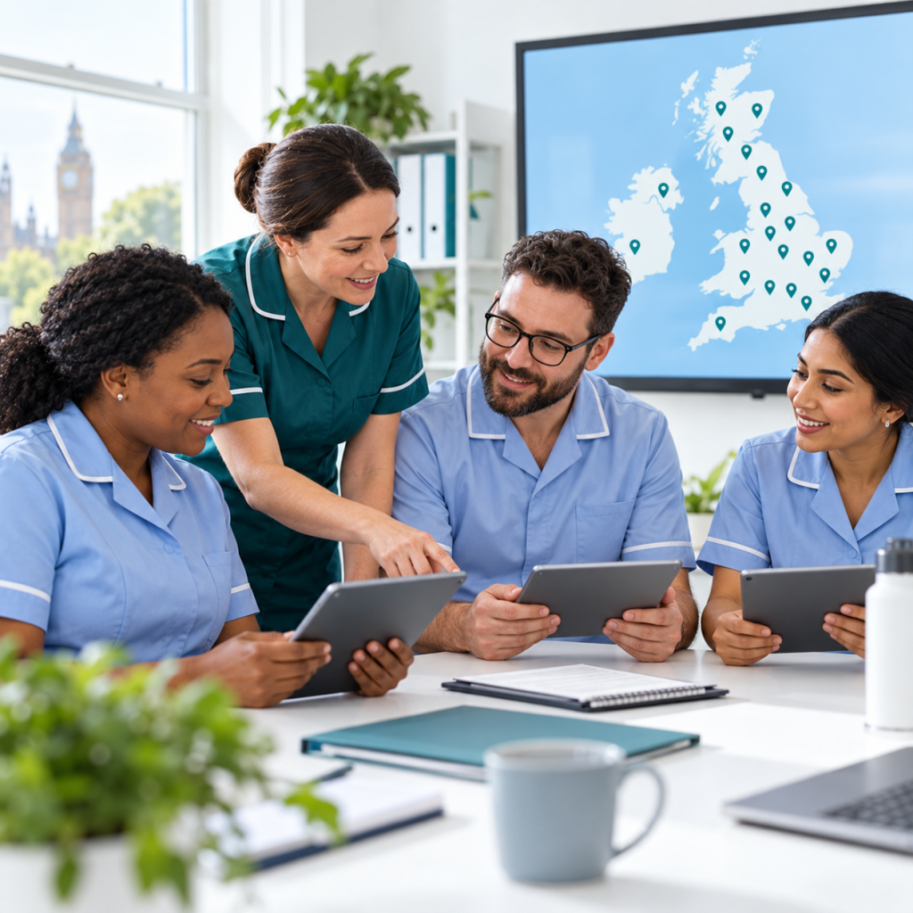 Nursing team coordinating nationwide care